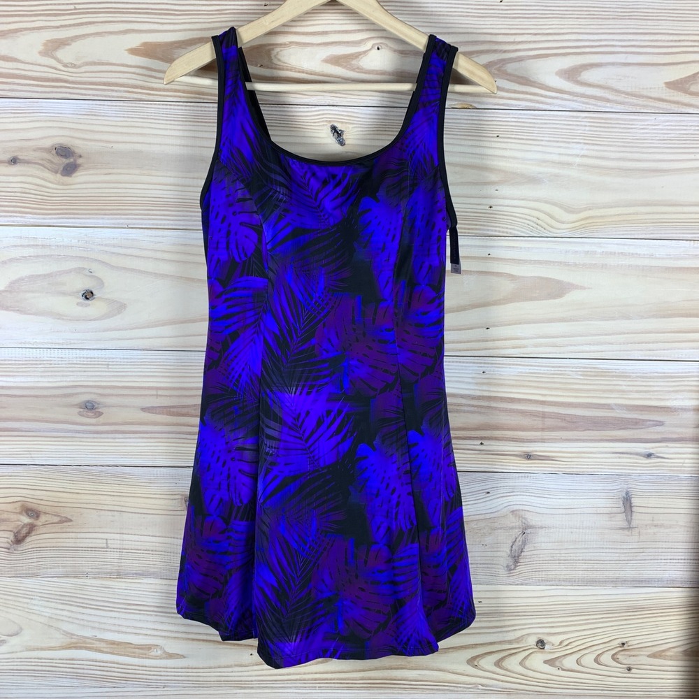 Swimsuits For All Swimdress Women 14 Purple Tropical Palm Leaf One Piece Suit